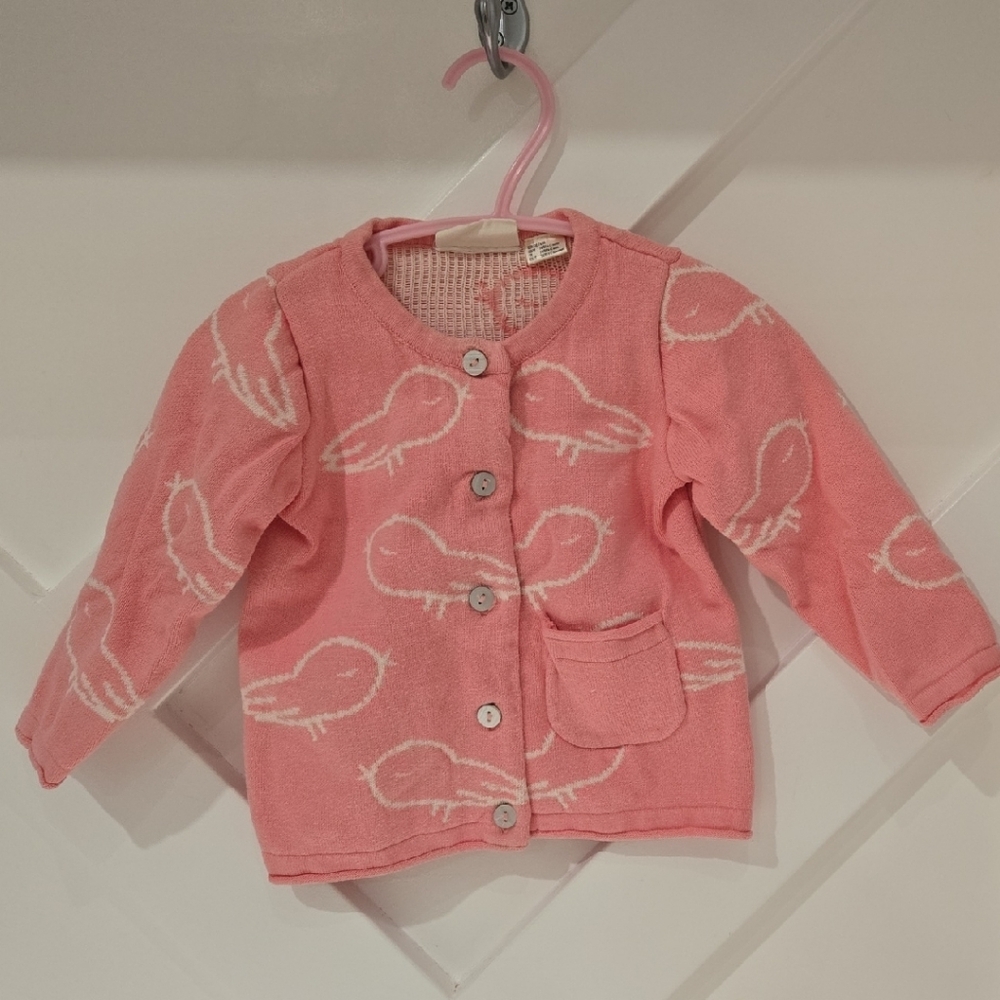 Pink Bird Pattern Kids Sweater